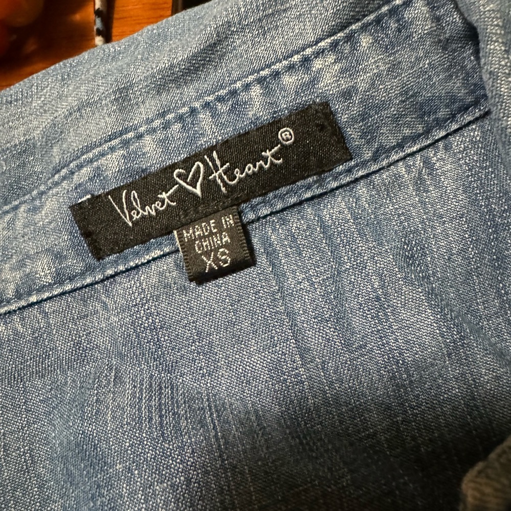 Velvet heart denim dress.